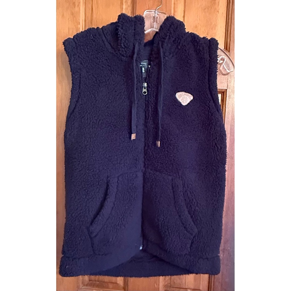 Billabong Sherpa Fleece Hooded Vest Full Zip Pockets Logo Patch Size M